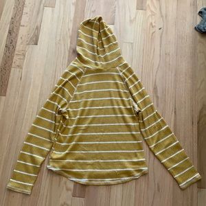 Yellow and White striped hood long sleeve shirt